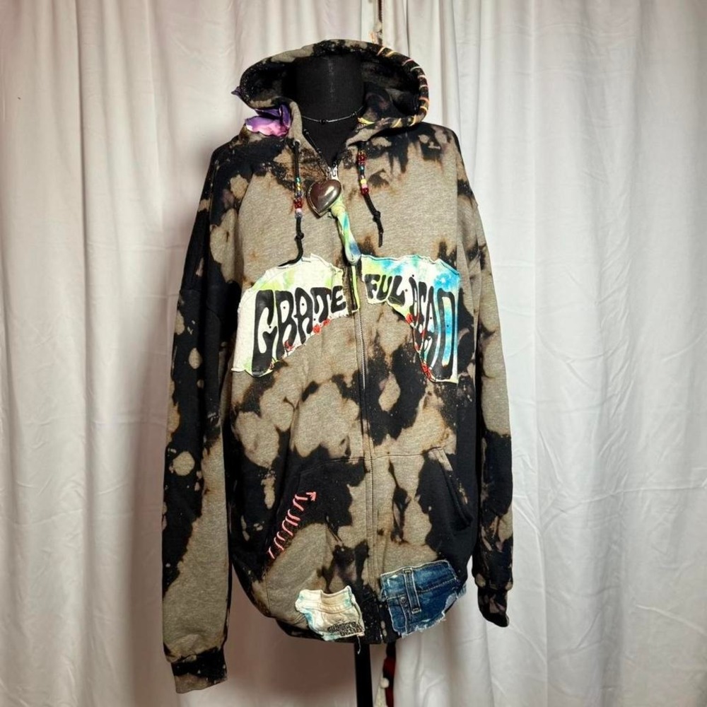 Cowboys & Angels Zip Hoodie XL – Upcycled Grateful Dead Patchwork